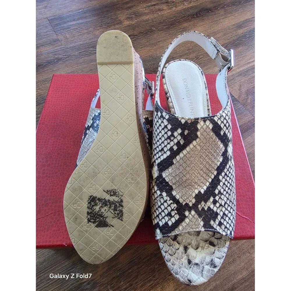 Donald J Pliner Wedge Heel 7.5 Fleur2 Python Snake Leather Slingback Cork Sandal